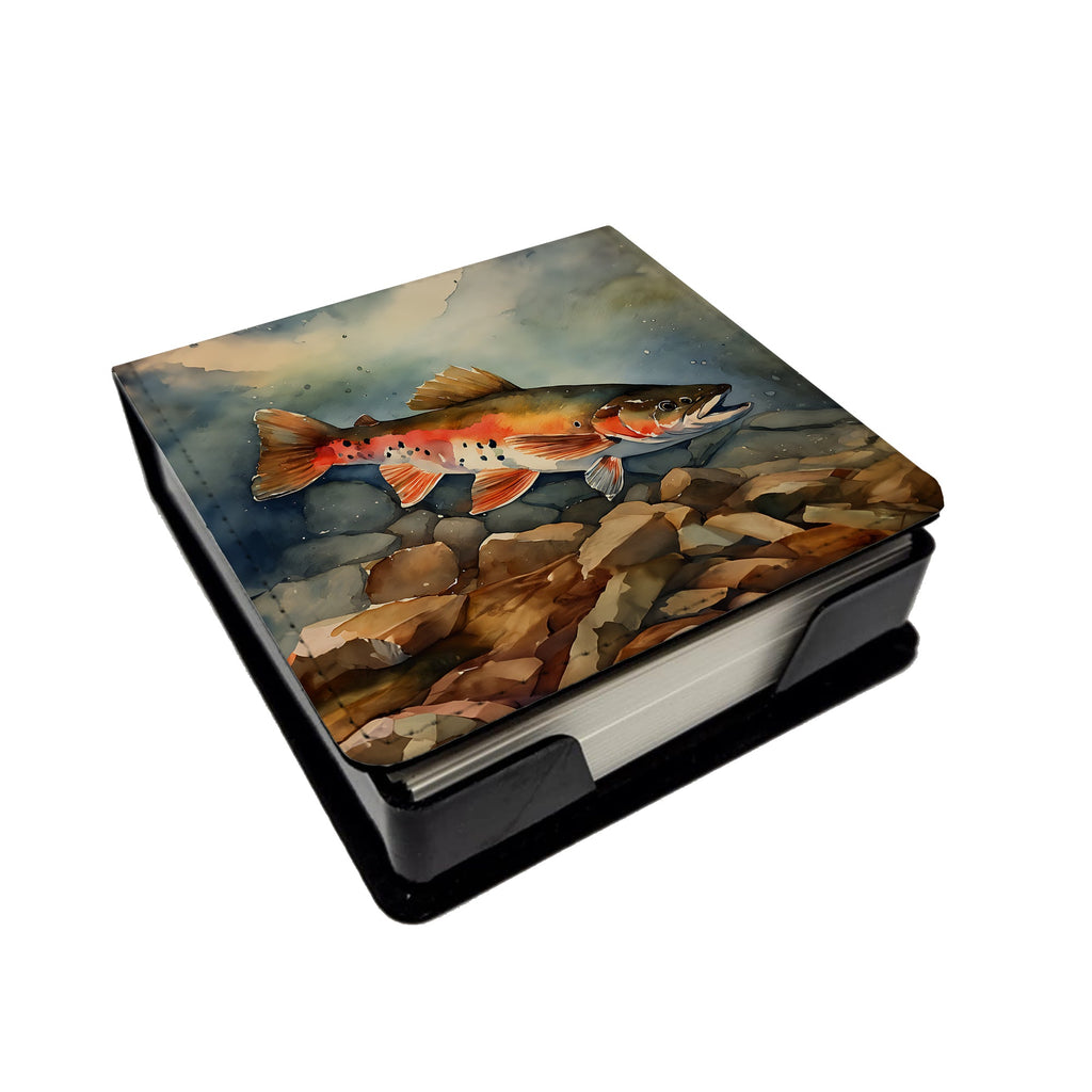 Brook Trout PU Leather Note Paper Holder with Artist-Designed Cover, Desk Accessory, Office Gift