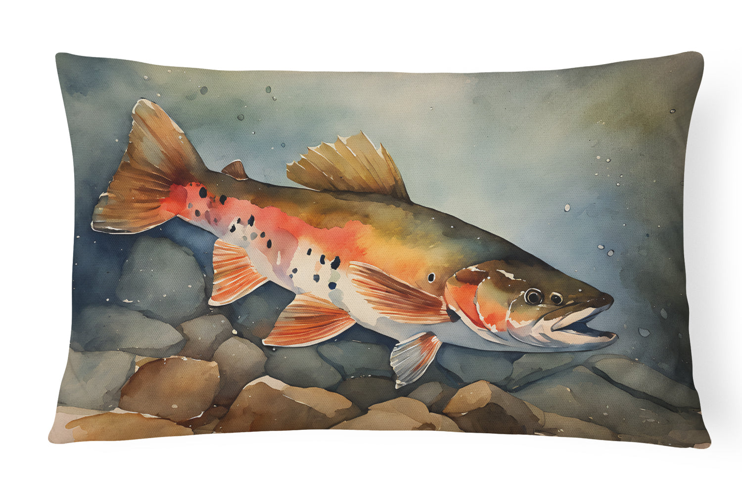 Brook Trout Decorative Throw Pillow 12x16 Indoor Outdoor Accent Cushion, Fabric Cover with Insert for Sofa, Bed, Porch & Living Room