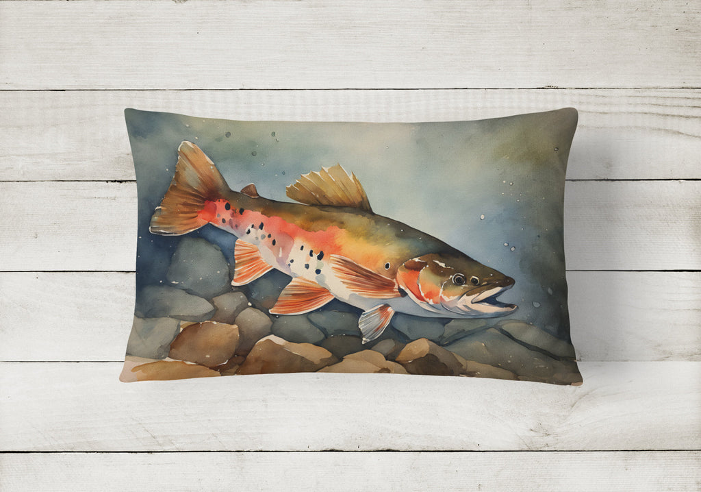Brook Trout Decorative Throw Pillow 12x16 Indoor Outdoor Accent Cushion, Fabric Cover with Insert for Sofa, Bed, Porch & Living Room