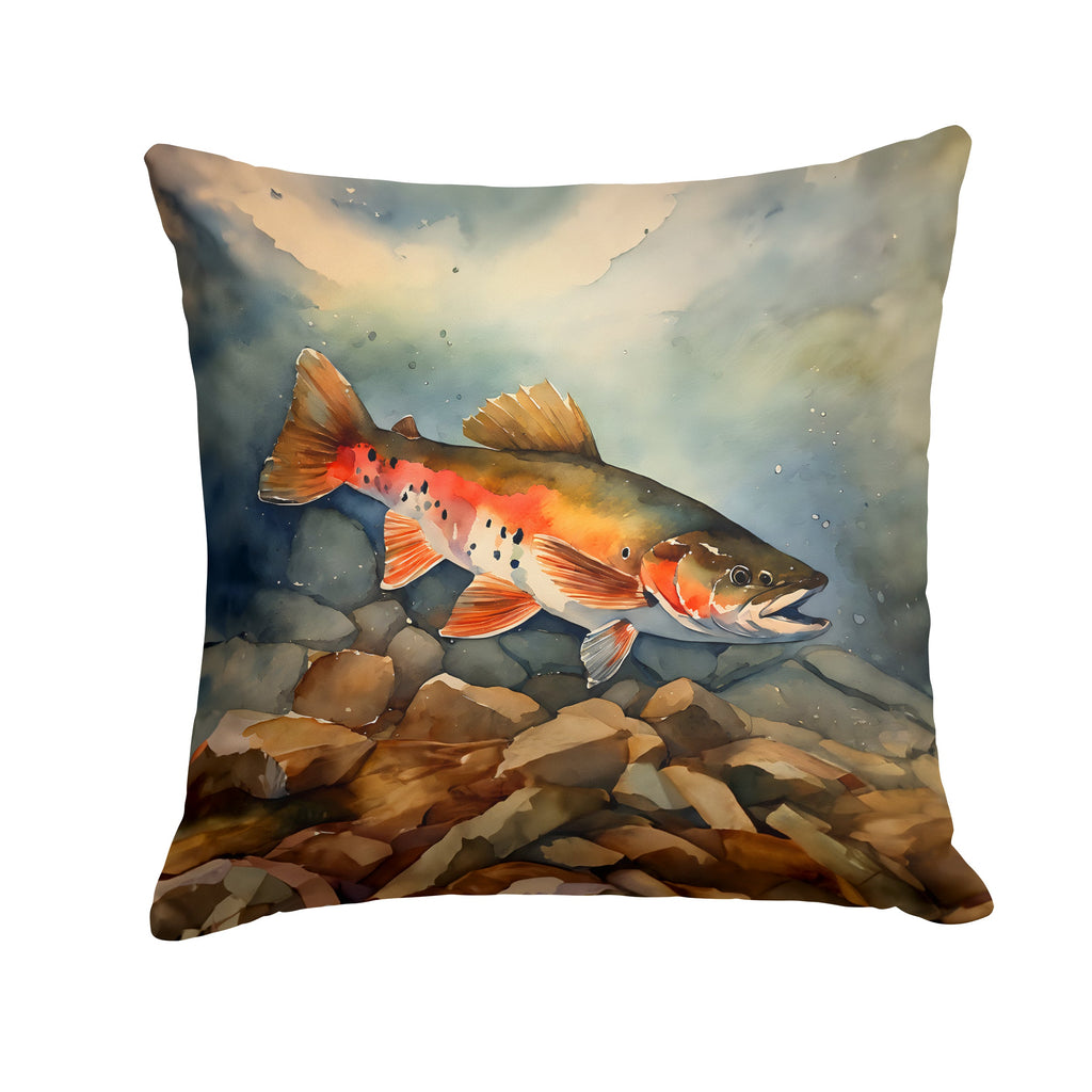Brook Trout Decorative Throw Pillow 18x18 Indoor Outdoor Accent Cushion, Fabric Cover with Insert for Sofa, Bed, Porch & Living Room