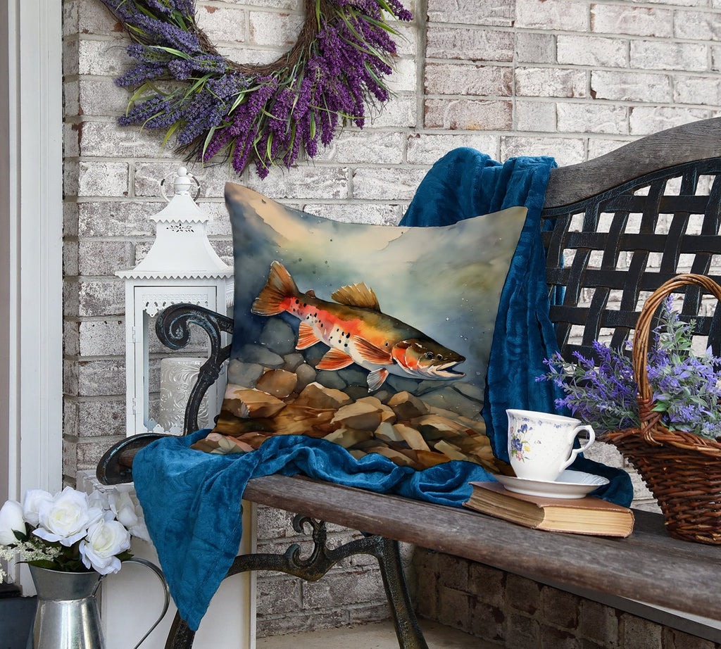 Brook Trout Decorative Throw Pillow 18x18 Indoor Outdoor Accent Cushion, Fabric Cover with Insert for Sofa, Bed, Porch & Living Room