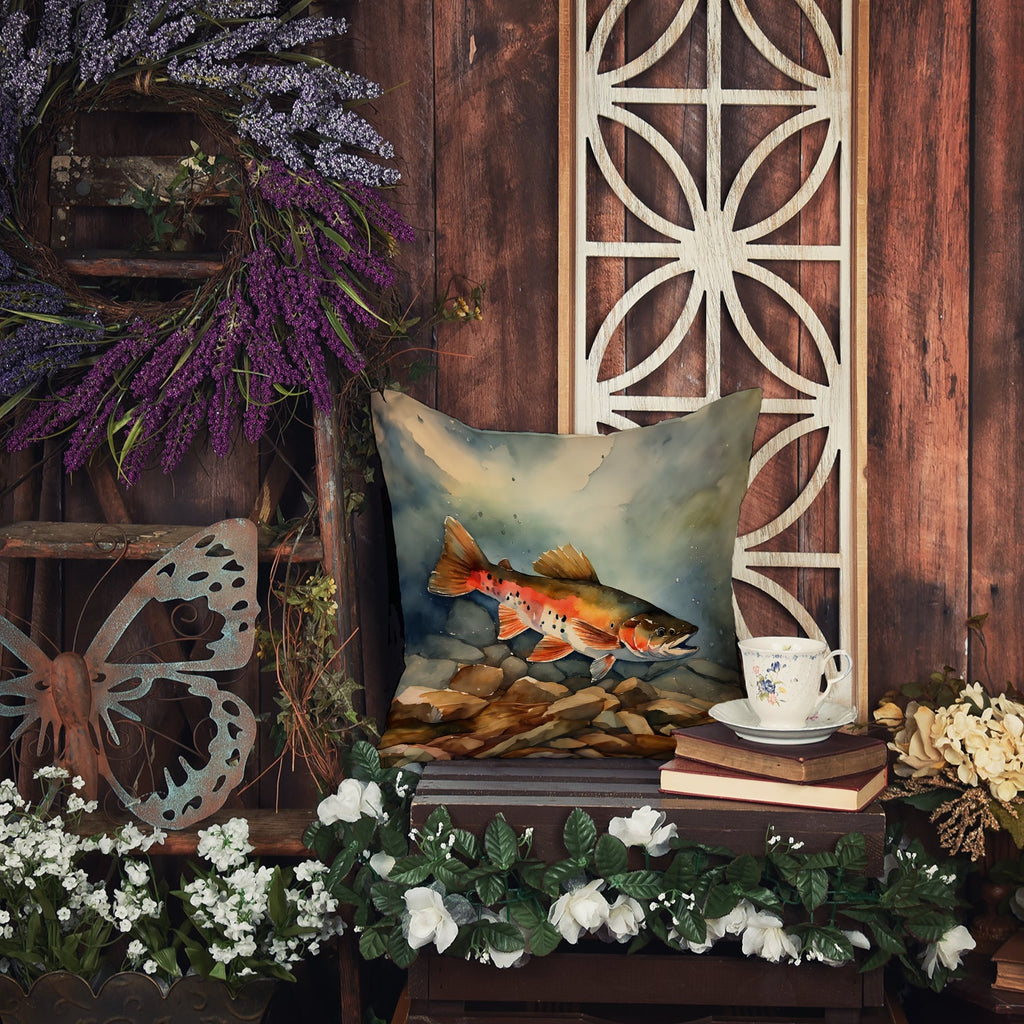 Brook Trout Decorative Throw Pillow 18x18 Indoor Outdoor Accent Cushion, Fabric Cover with Insert for Sofa, Bed, Porch & Living Room