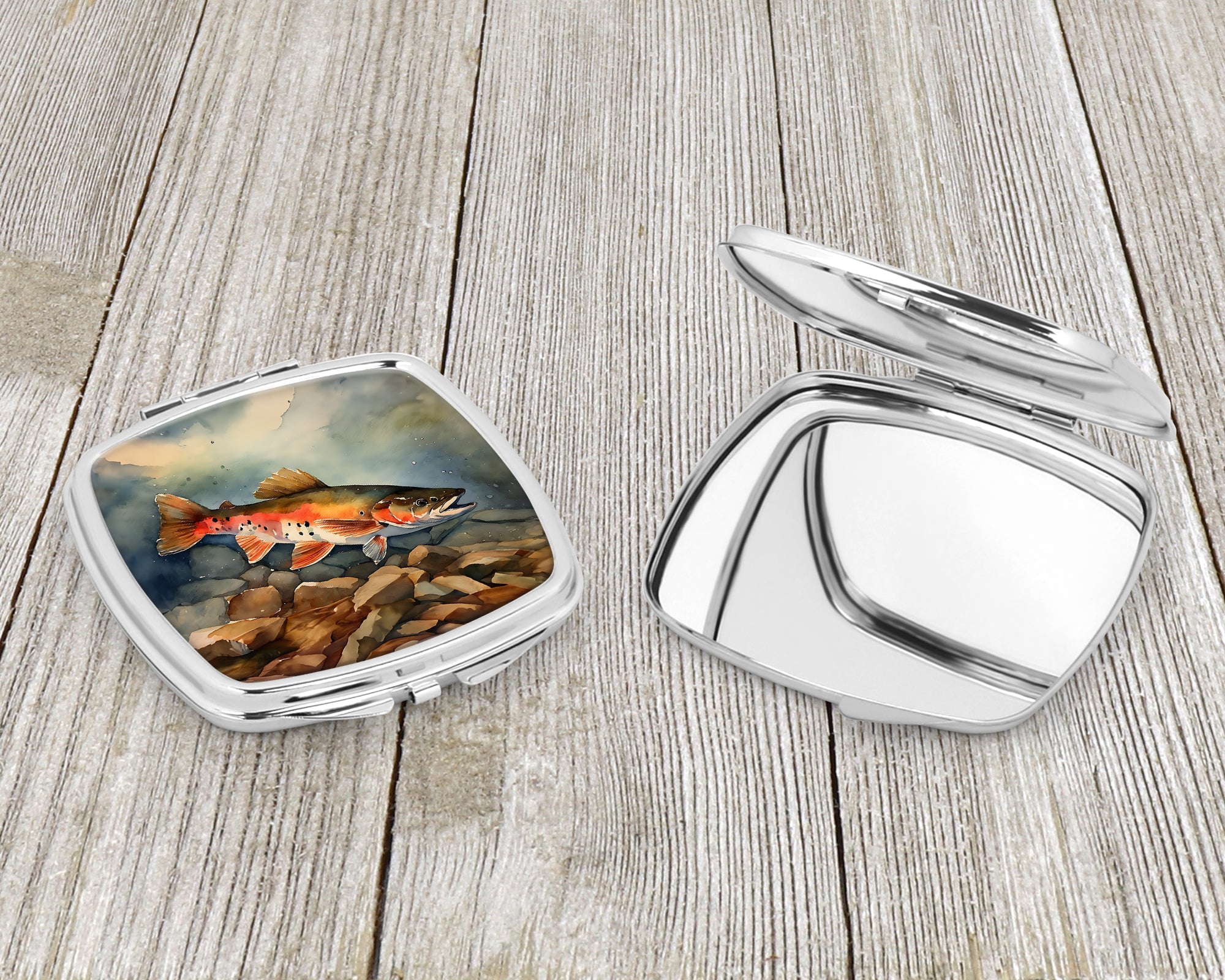 Brook Trout Compact Mirror Decorative Travel Makeup Mirror for Women Girls Gifts Pocket Makeup Mirror Folding Handheld