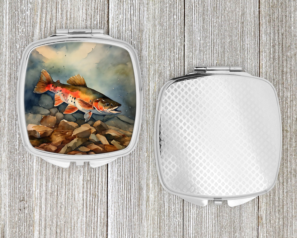 Brook Trout Compact Mirror Decorative Travel Makeup Mirror for Women Girls Gifts Pocket Makeup Mirror Folding Handheld