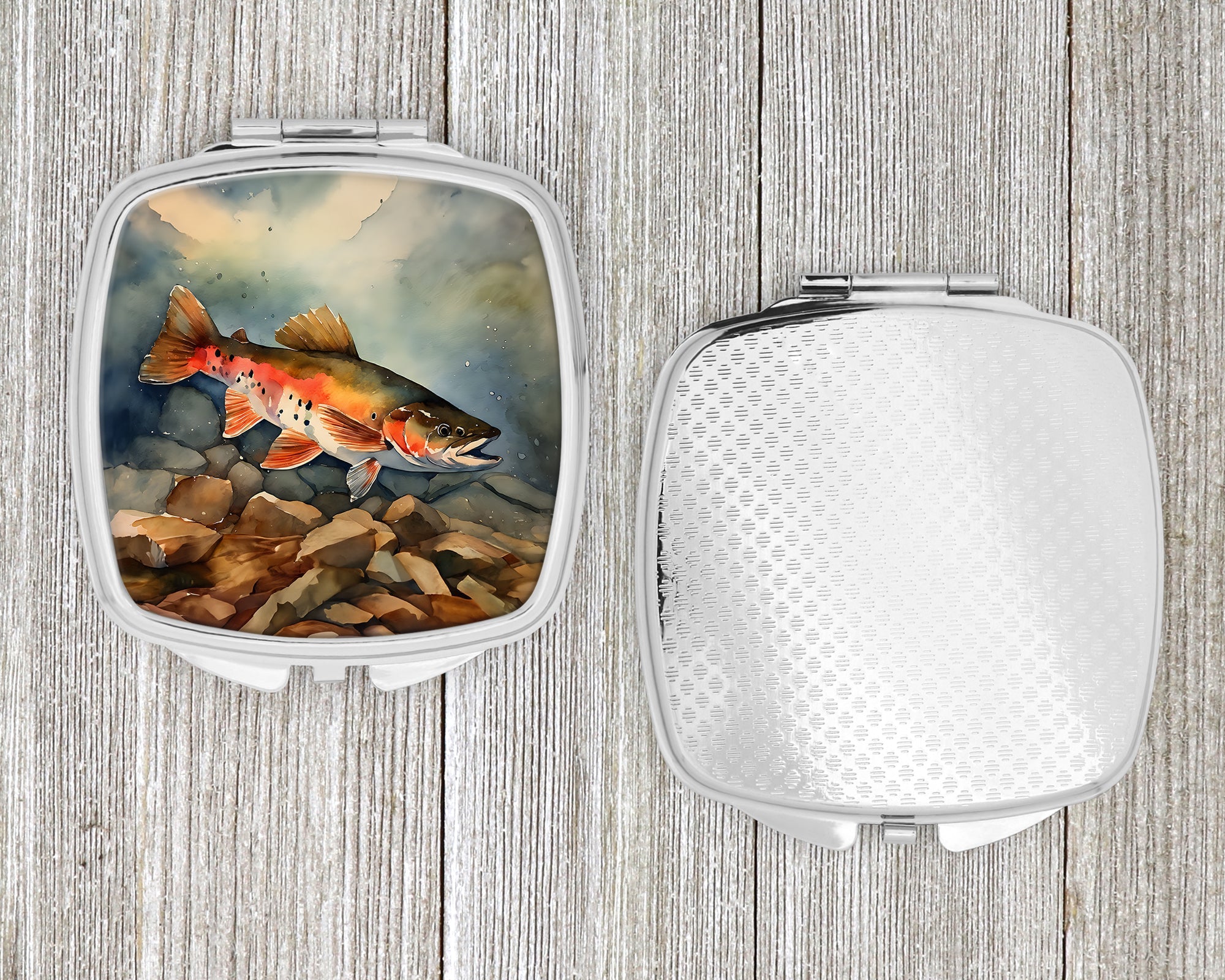 Brook Trout Compact Mirror Decorative Travel Makeup Mirror for Women Girls Gifts Pocket Makeup Mirror Folding Handheld