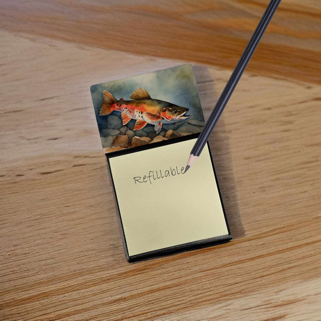 Brook Trout Watercolor Sticky Note Holder Refillable Dispenser Desk Accessory 3x3 Pad Gift