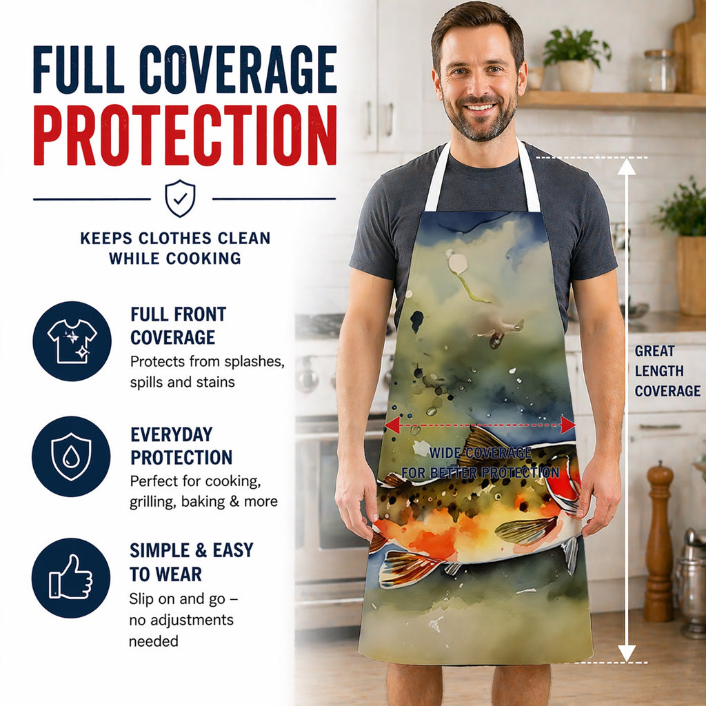 Brook Trout Apron Cooking Kitchen Server Baking Crafts Gardening for Adult Women Men, Unisex, Large, Multicolor