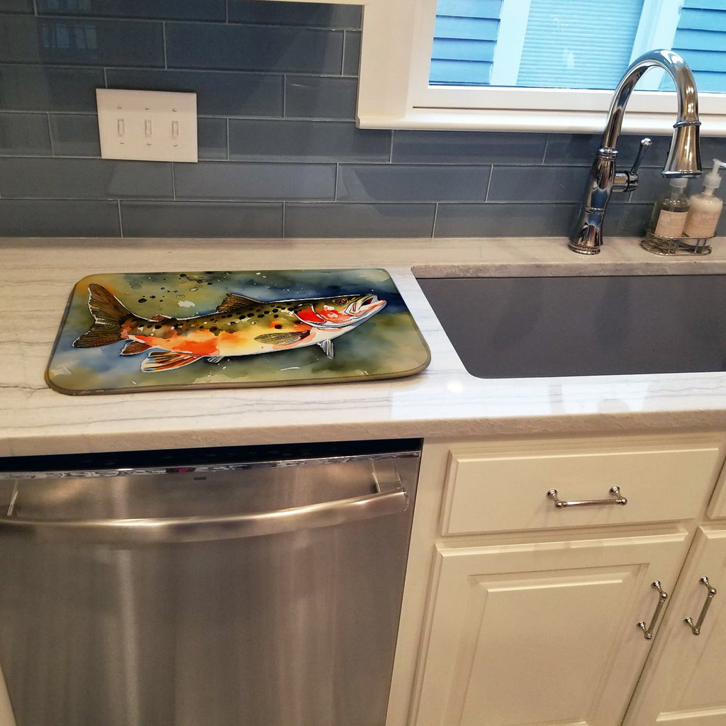 Brook Trout Dish Drying Mat Absorbent Dish Drying Mat Pad for Kitchen Counter Dish Drainer Mat for Countertop, 14 x 21", Multicolor