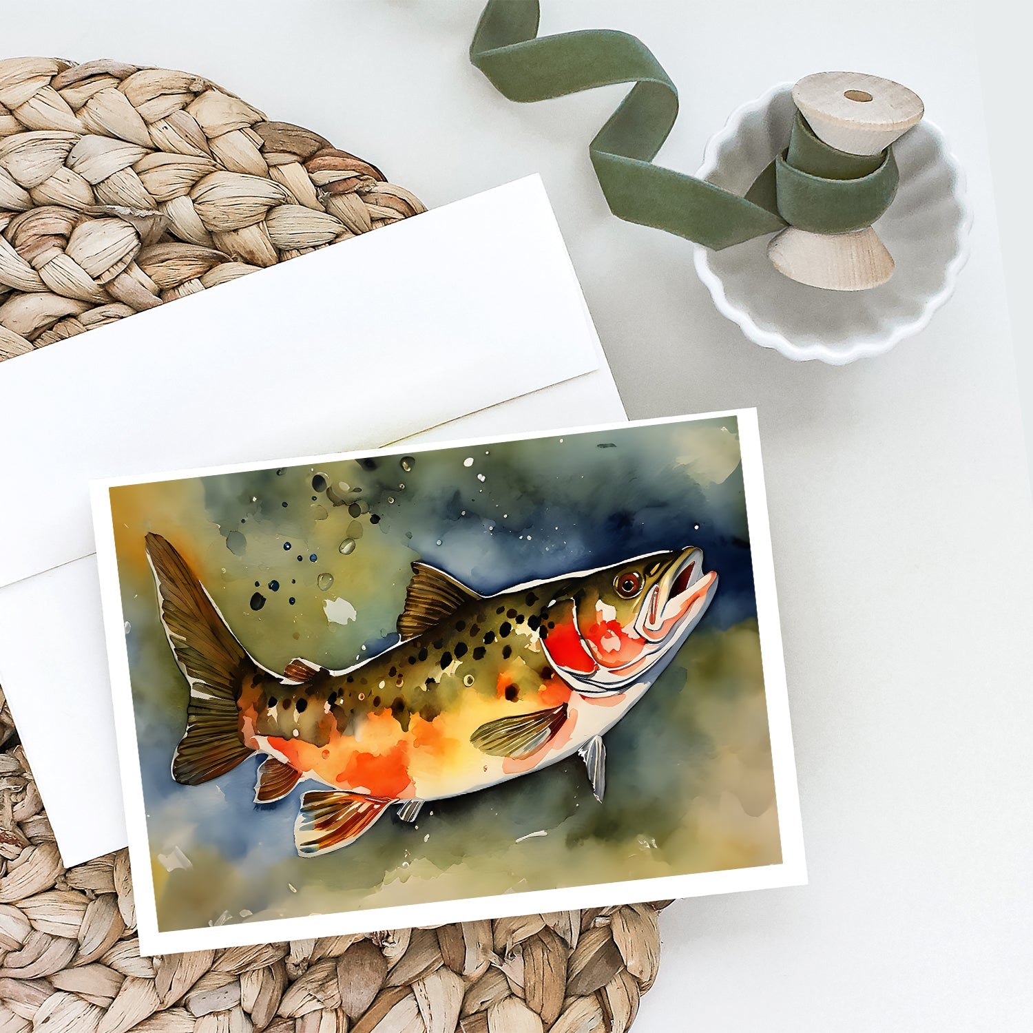 Brook Trout Greeting Cards Pack of 8 Blank Cards with Envelopes Whimsical A7 Size 5x7