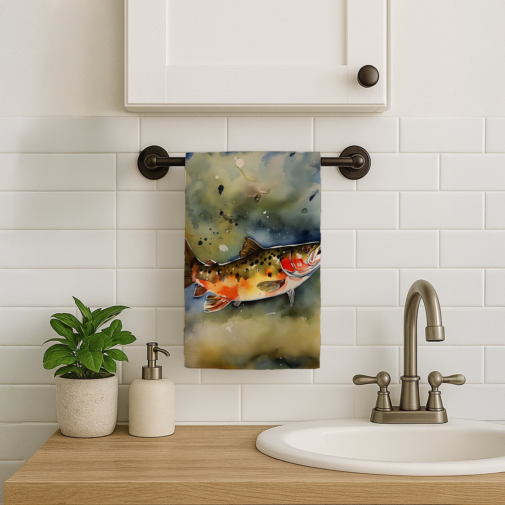 Brook Trout Kitchen Towel Velour Plush Front and Cotton Loop Back Machine Washable