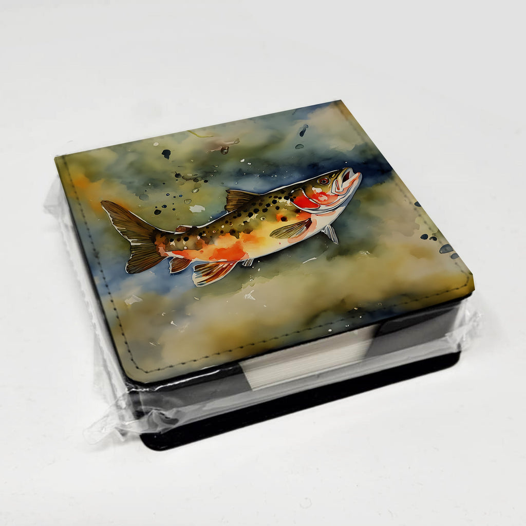 Brook Trout PU Leather Note Paper Holder with Artist-Designed Cover, Desk Accessory, Office Gift