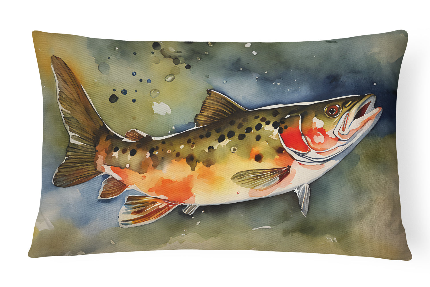 Brook Trout Decorative Throw Pillow 12x16 Indoor Outdoor Accent Cushion, Fabric Cover with Insert for Sofa, Bed, Porch & Living Room