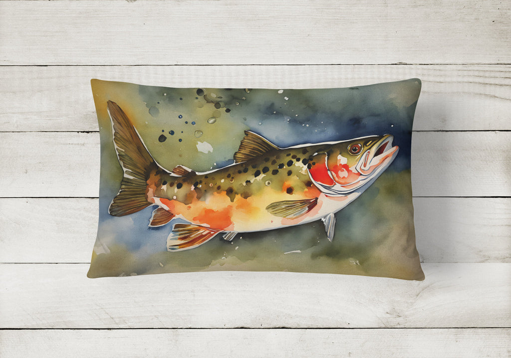 Brook Trout Decorative Throw Pillow 12x16 Indoor Outdoor Accent Cushion, Fabric Cover with Insert for Sofa, Bed, Porch & Living Room