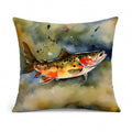 Brook Trout Decorative Throw Pillow 14x14 Indoor Outdoor Accent Cushion, Fabric Cover with Insert for Sofa, Bed, Porch & Living Room