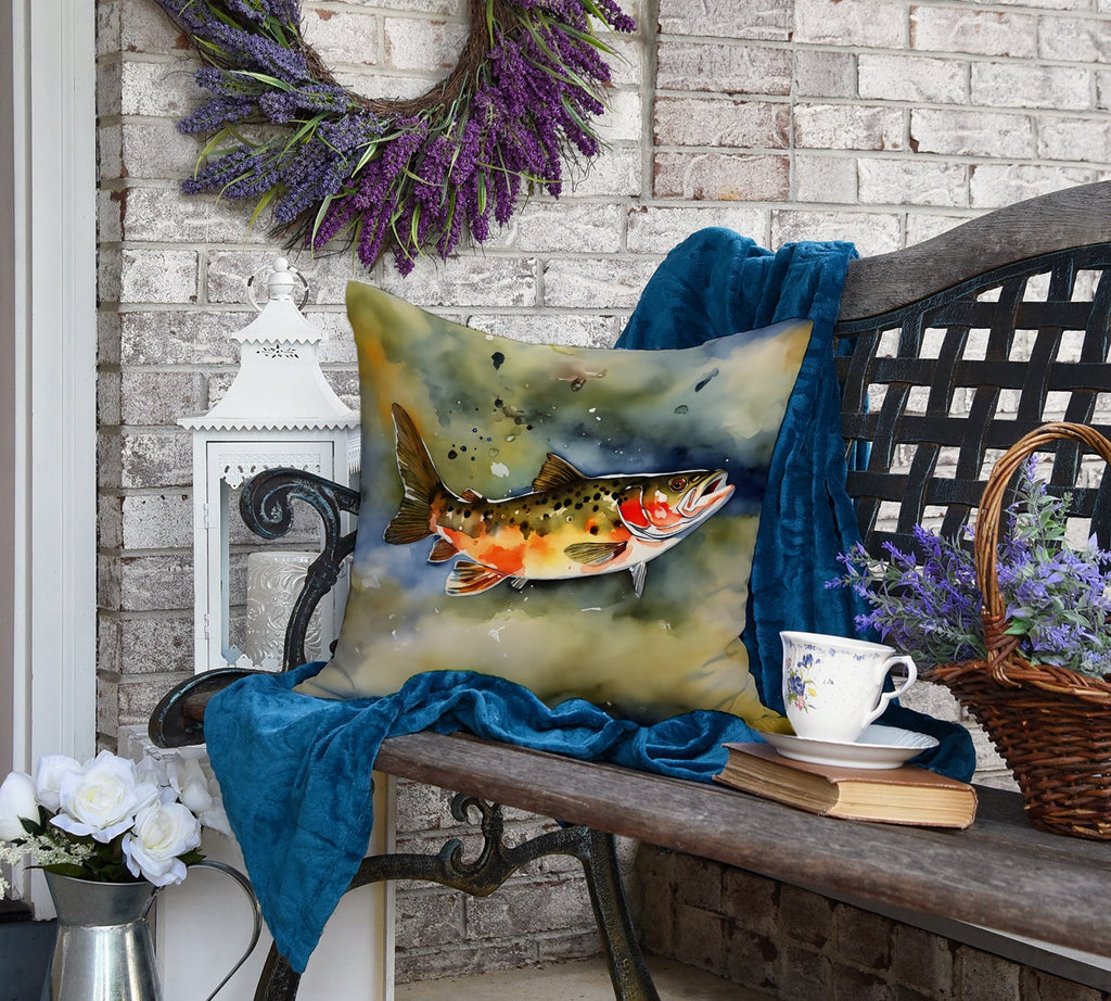 Brook Trout Decorative Throw Pillow 18x18 Indoor Outdoor Accent Cushion, Fabric Cover with Insert for Sofa, Bed, Porch & Living Room