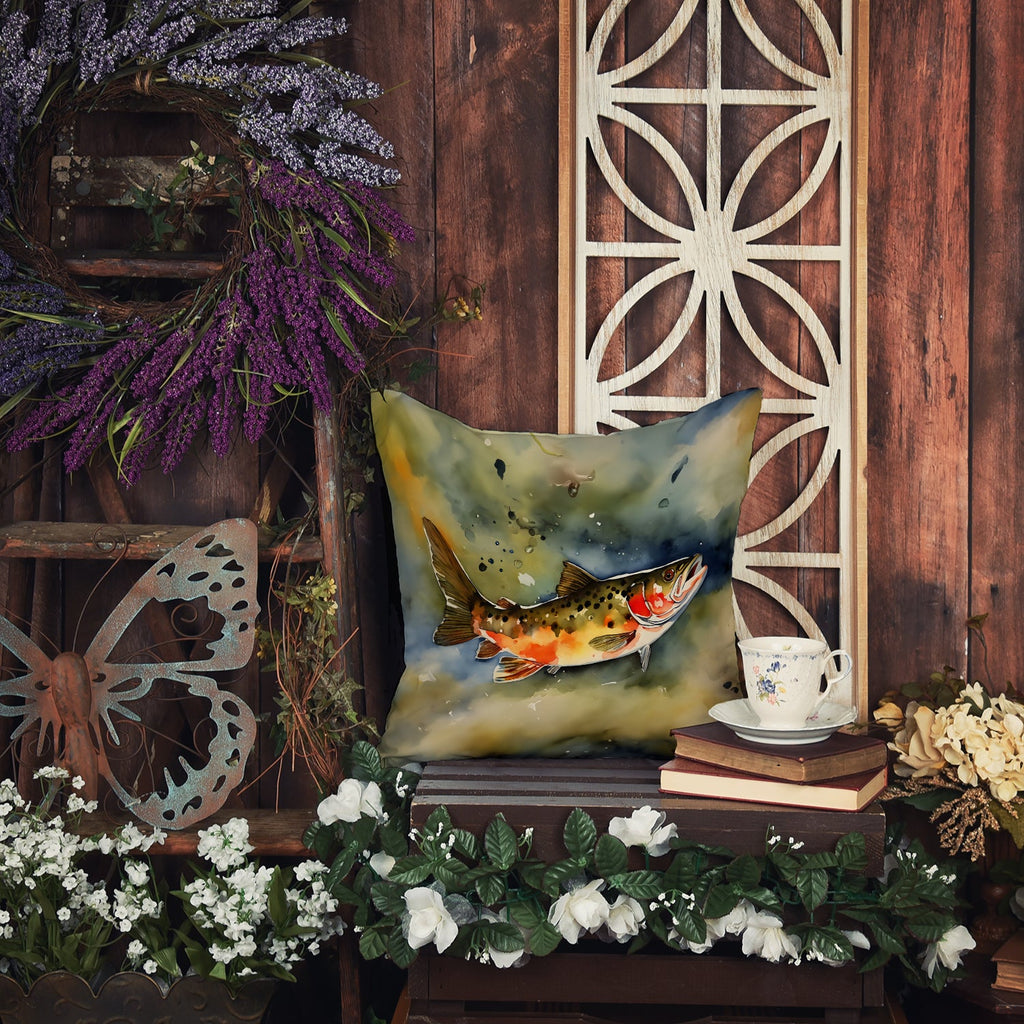 Brook Trout Decorative Throw Pillow 18x18 Indoor Outdoor Accent Cushion, Fabric Cover with Insert for Sofa, Bed, Porch & Living Room