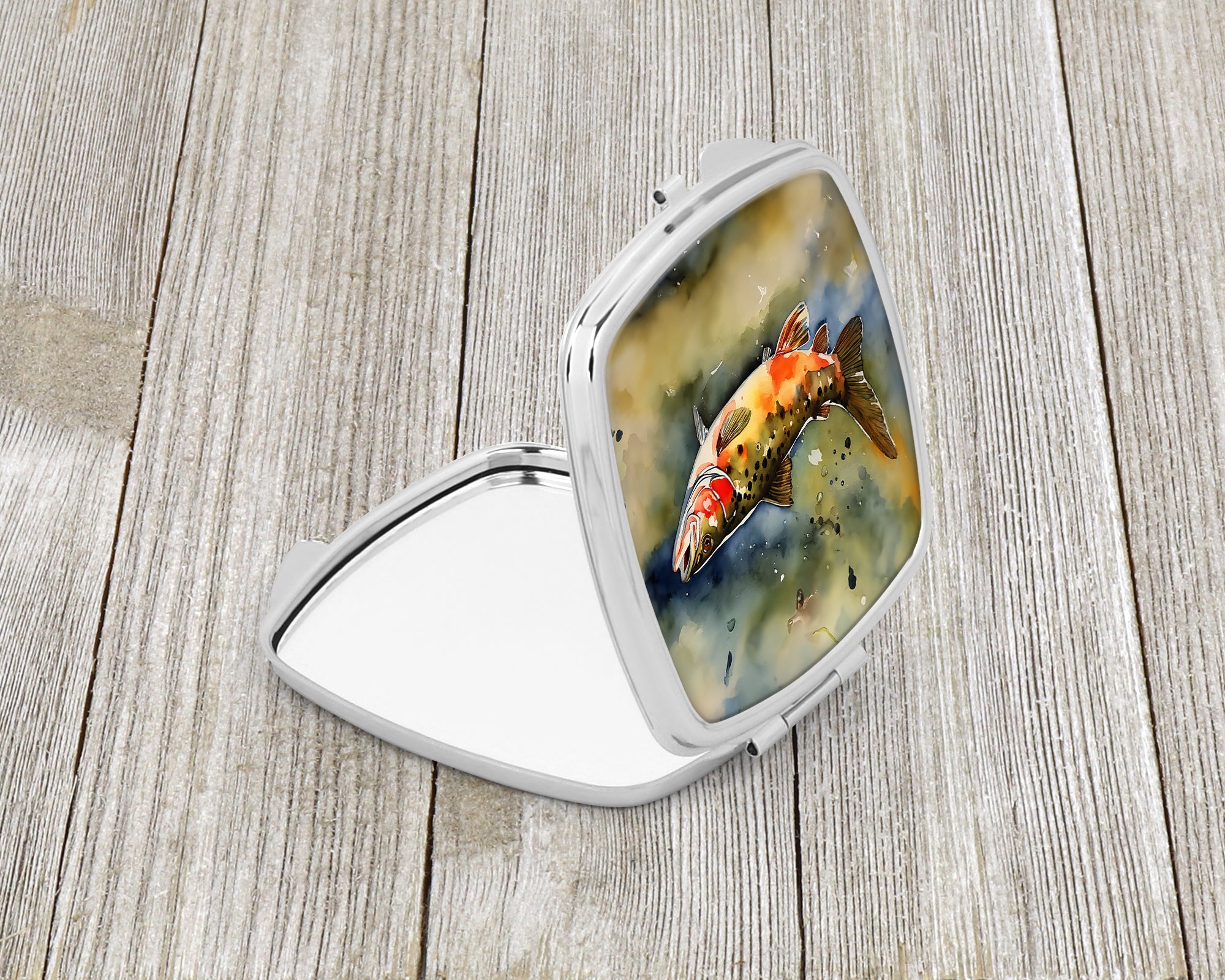 Brook Trout Compact Mirror Decorative Travel Makeup Mirror for Women Girls Gifts Pocket Makeup Mirror Folding Handheld