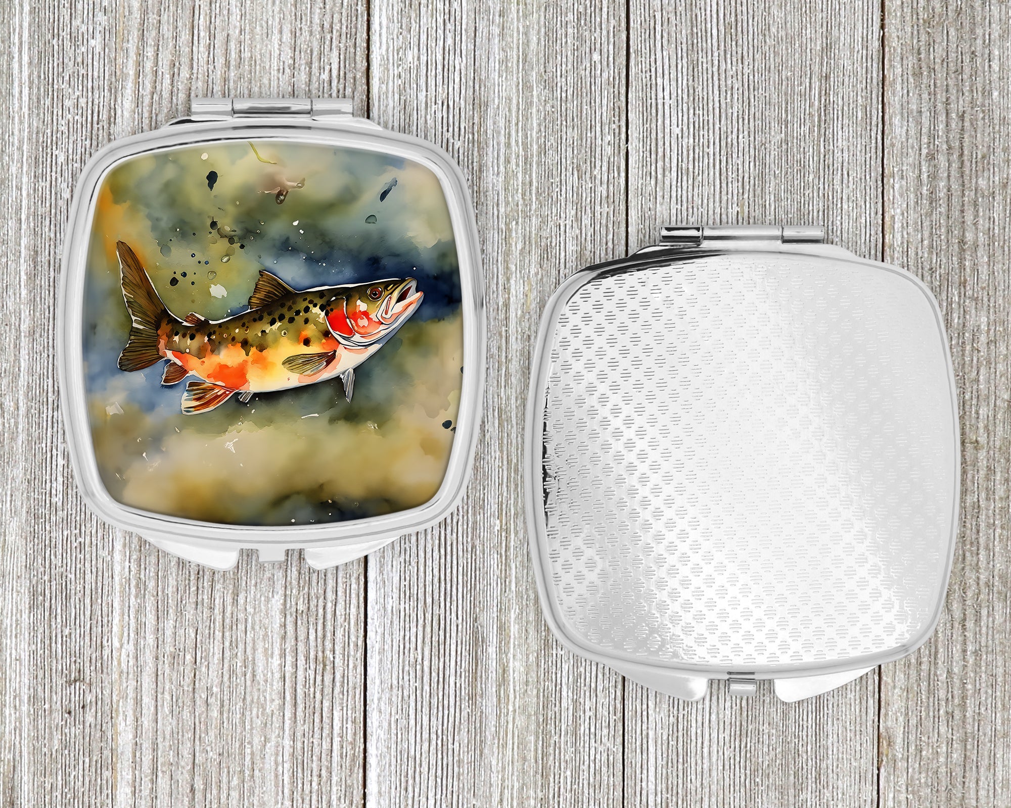 Brook Trout Compact Mirror Decorative Travel Makeup Mirror for Women Girls Gifts Pocket Makeup Mirror Folding Handheld