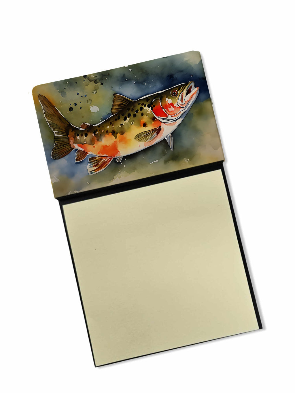 Brook Trout Watercolor Sticky Note Holder Refillable Dispenser Desk Accessory 3x3 Pad Gift