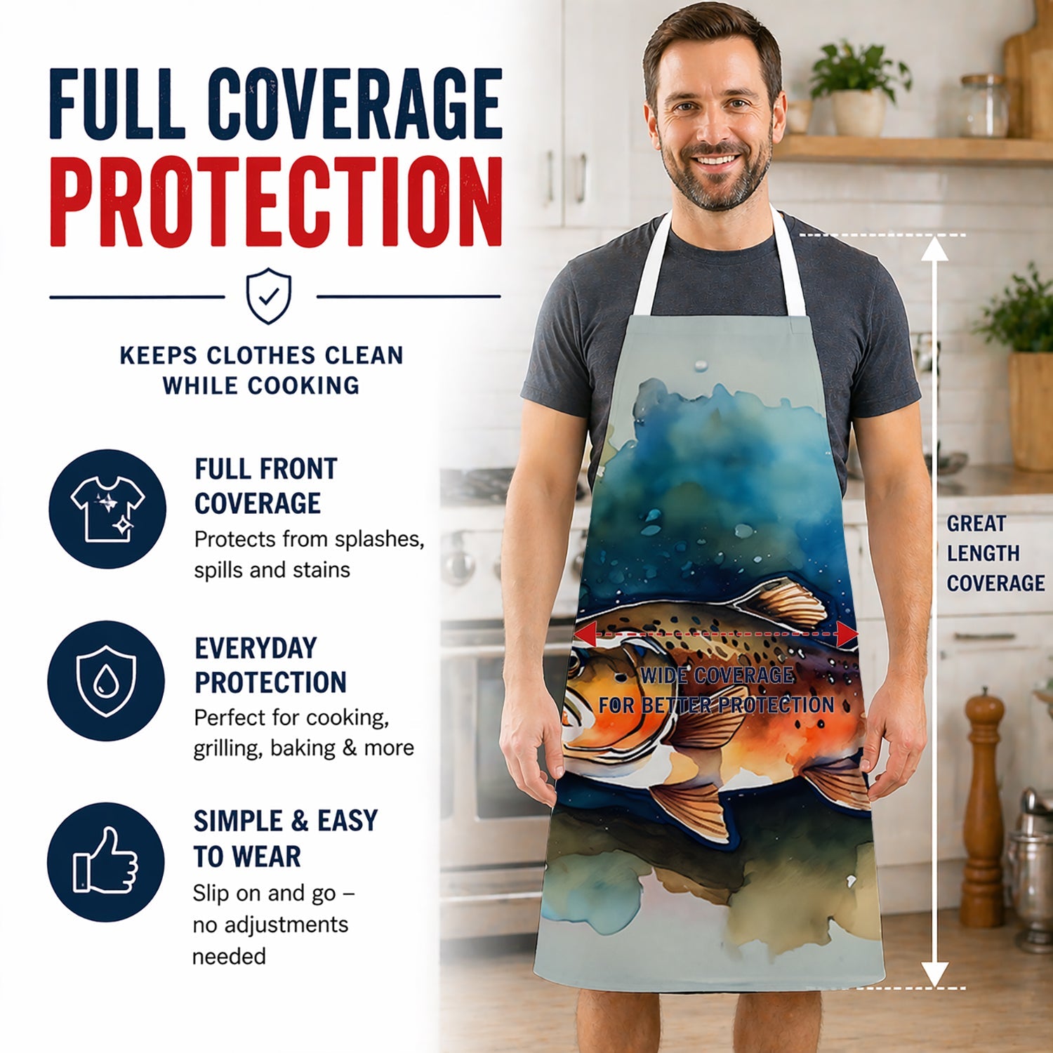 Brown Trout Apron Cooking Kitchen Server Baking Crafts Gardening for Adult Women Men, Unisex, Large, Multicolor