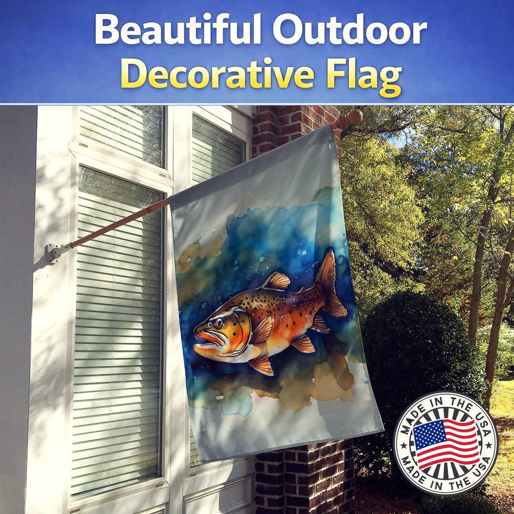 Brown Trout House Flag 28x40 Porch Sleeve Pole Decorative Outside Yard Banner Artwork Wall Hanging, Polyester