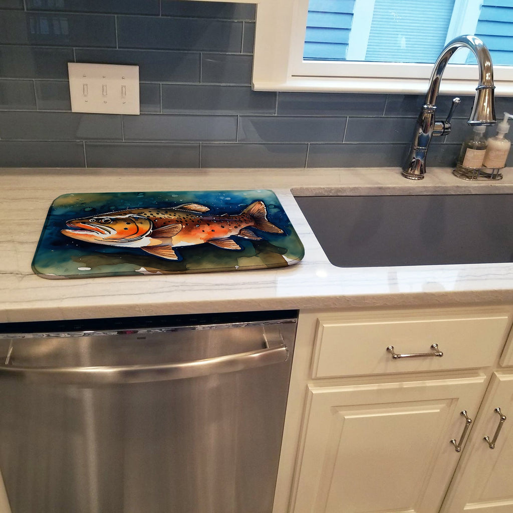 Brown Trout Dish Drying Mat Absorbent Dish Drying Mat Pad for Kitchen Counter Dish Drainer Mat for Countertop, 14 x 21", Multicolor