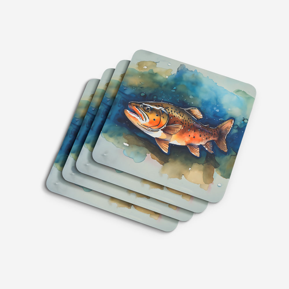 Brown Trout Foam Coasters Set of 4 Cup Coasters for Indoor Outdoor, Tabletop Protection, Anti Slip, Mouse pad Material