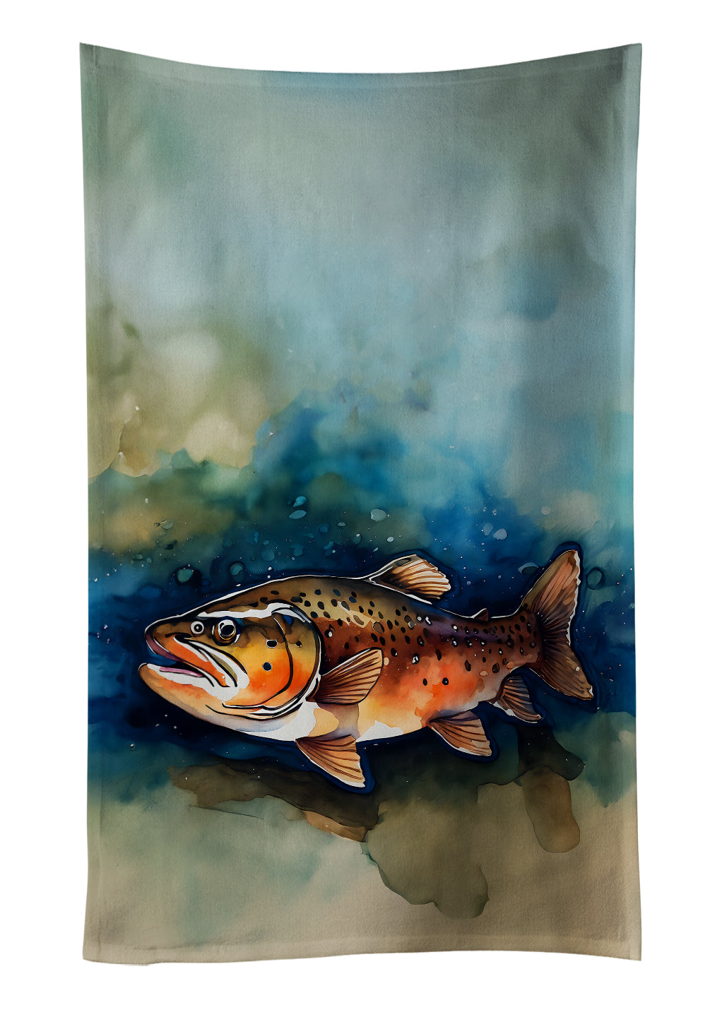 Brown Trout Kitchen Towel Velour Plush Front and Cotton Loop Back Machine Washable