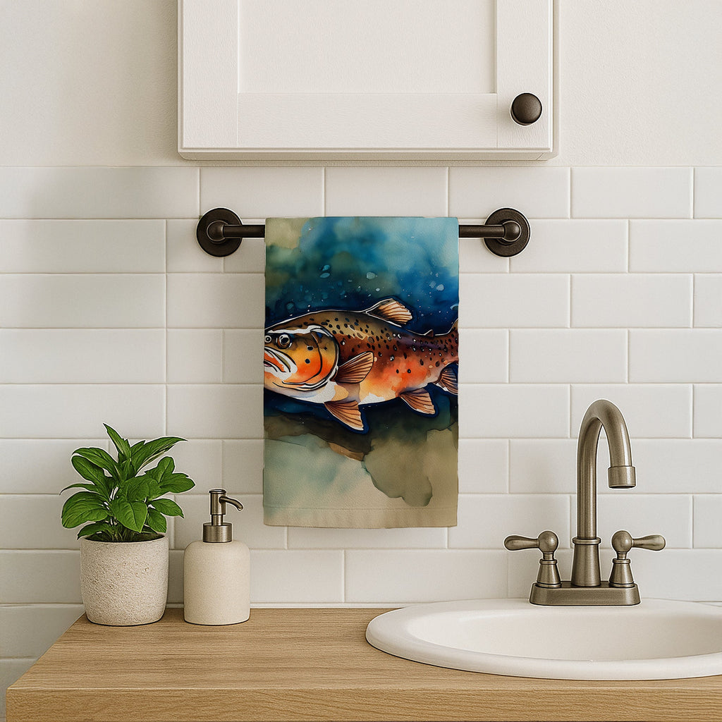 Brown Trout Kitchen Towel Velour Plush Front and Cotton Loop Back Machine Washable
