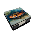 Brown Trout PU Leather Note Paper Holder with Artist-Designed Cover, Desk Accessory, Office Gift