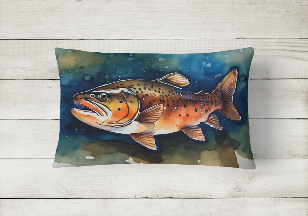 Brown Trout Decorative Throw Pillow 12x16 Indoor Outdoor Accent Cushion, Fabric Cover with Insert for Sofa, Bed, Porch & Living Room