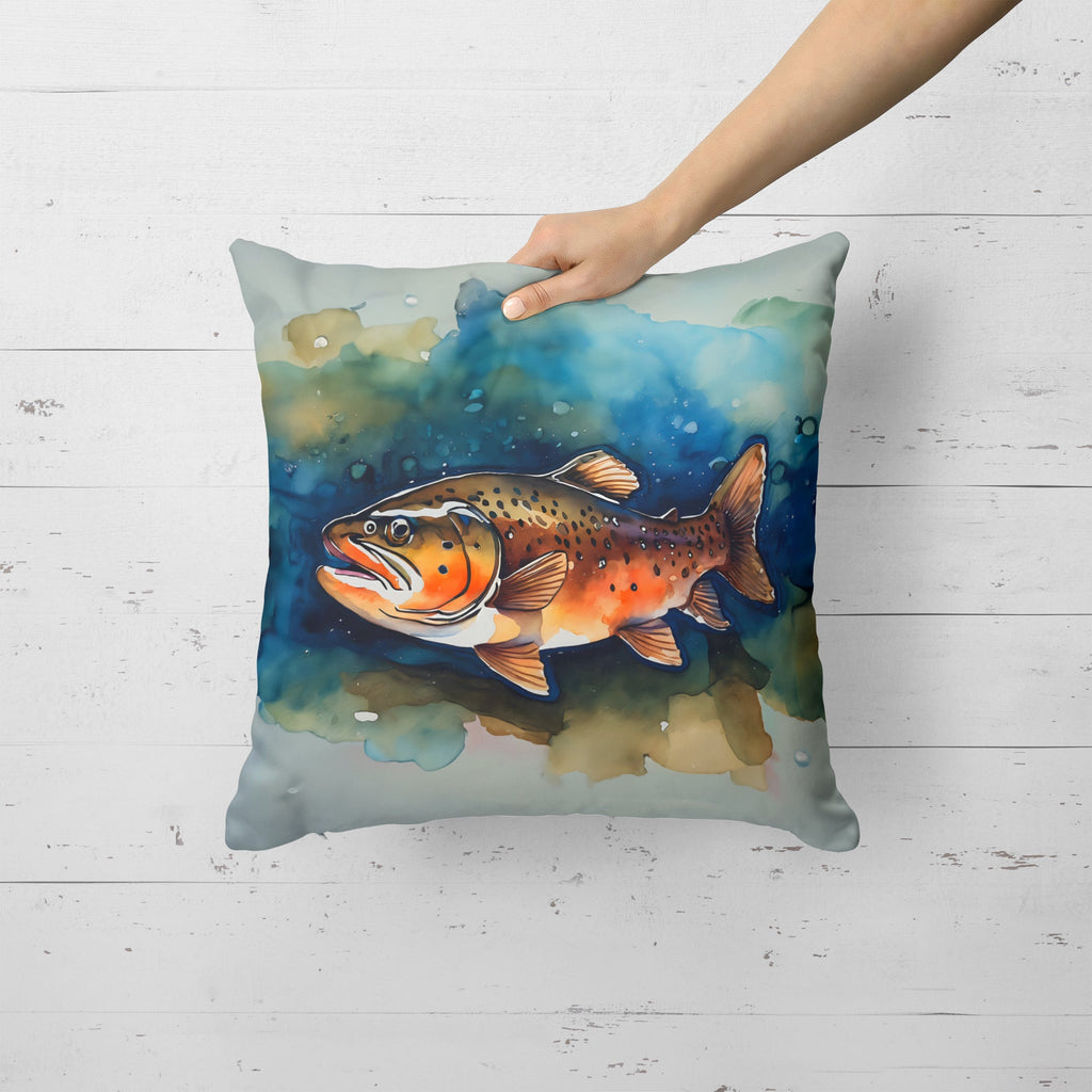 Brown Trout Decorative Throw Pillow 18x18 Indoor Outdoor Accent Cushion, Fabric Cover with Insert for Sofa, Bed, Porch & Living Room