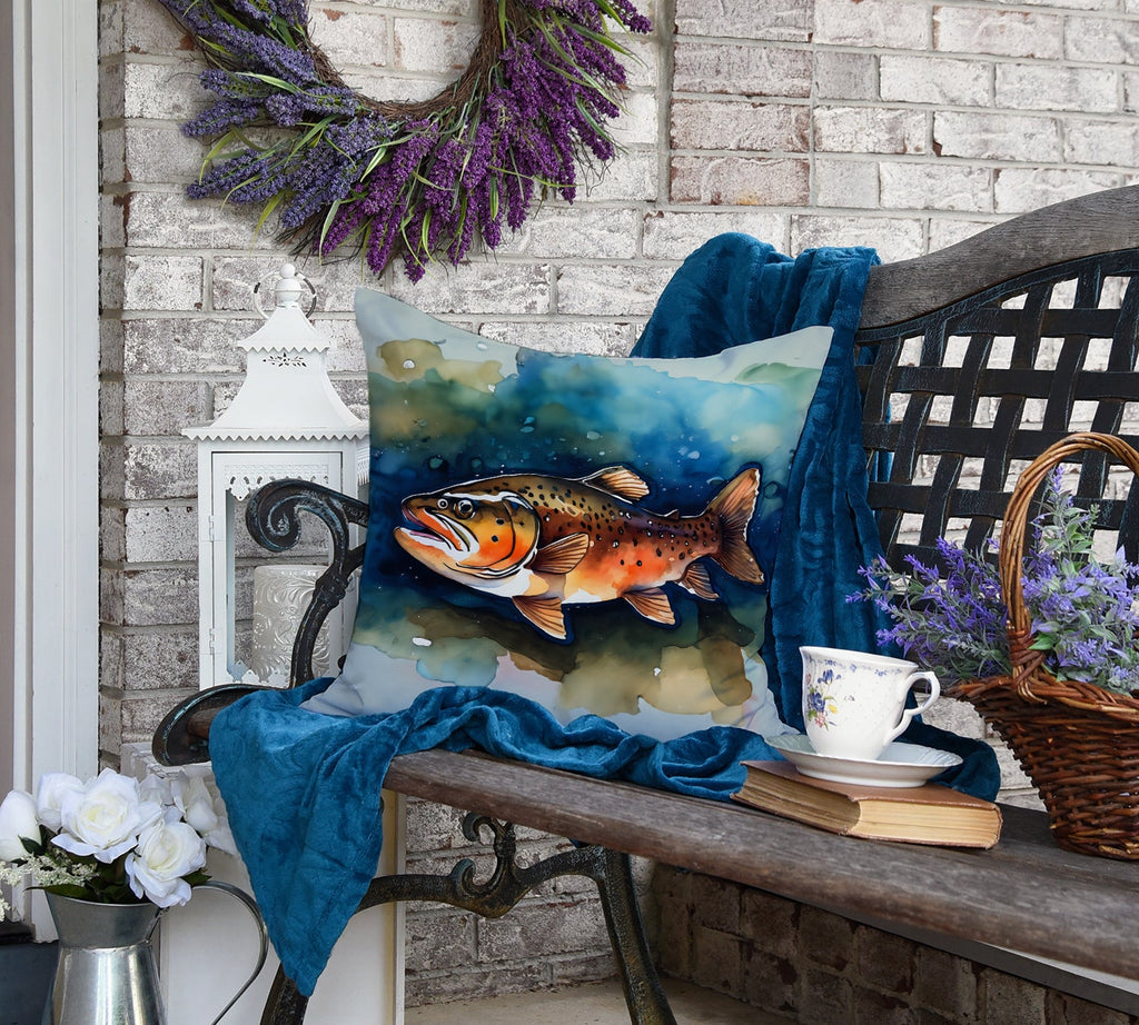 Brown Trout Decorative Throw Pillow 18x18 Indoor Outdoor Accent Cushion, Fabric Cover with Insert for Sofa, Bed, Porch & Living Room