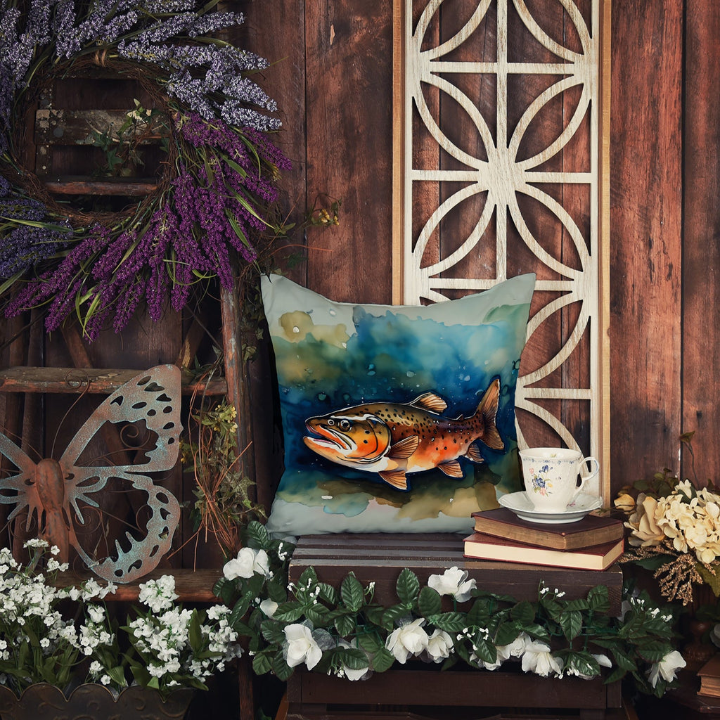 Brown Trout Decorative Throw Pillow 18x18 Indoor Outdoor Accent Cushion, Fabric Cover with Insert for Sofa, Bed, Porch & Living Room
