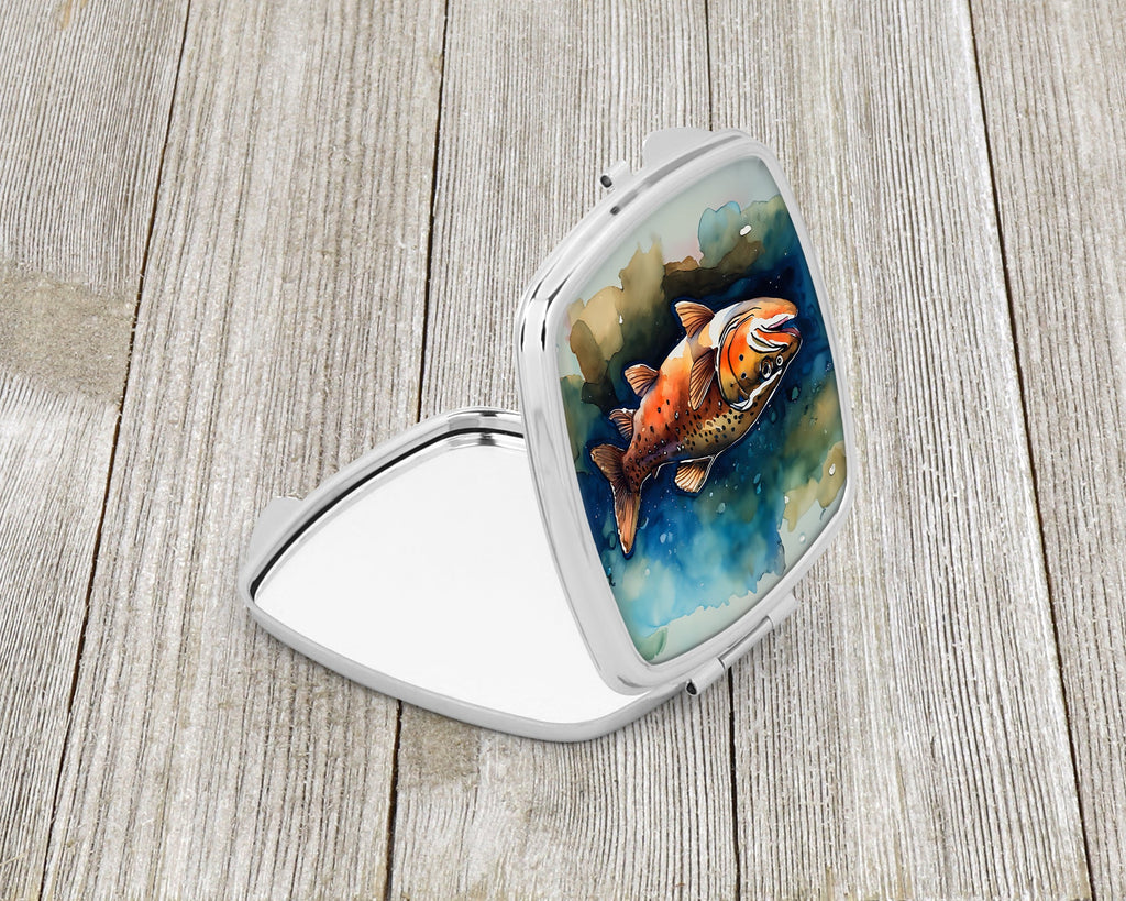 Brown Trout Compact Mirror Decorative Travel Makeup Mirror for Women Girls Gifts Pocket Makeup Mirror Folding Handheld