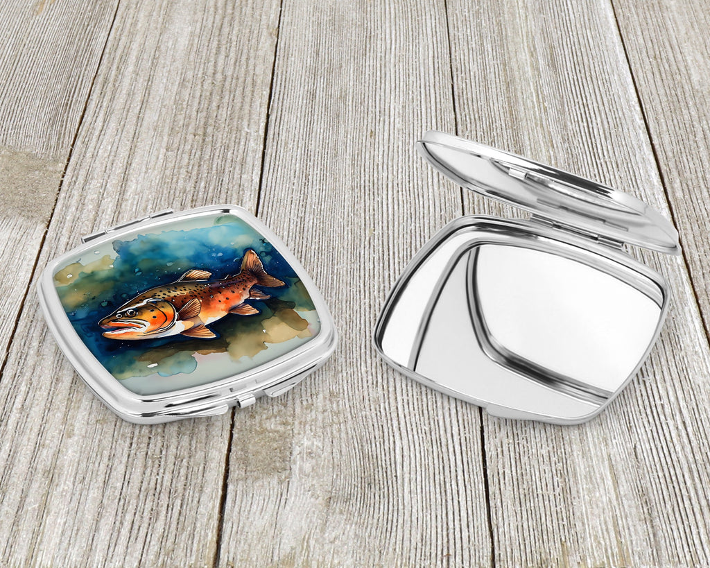 Brown Trout Compact Mirror Decorative Travel Makeup Mirror for Women Girls Gifts Pocket Makeup Mirror Folding Handheld