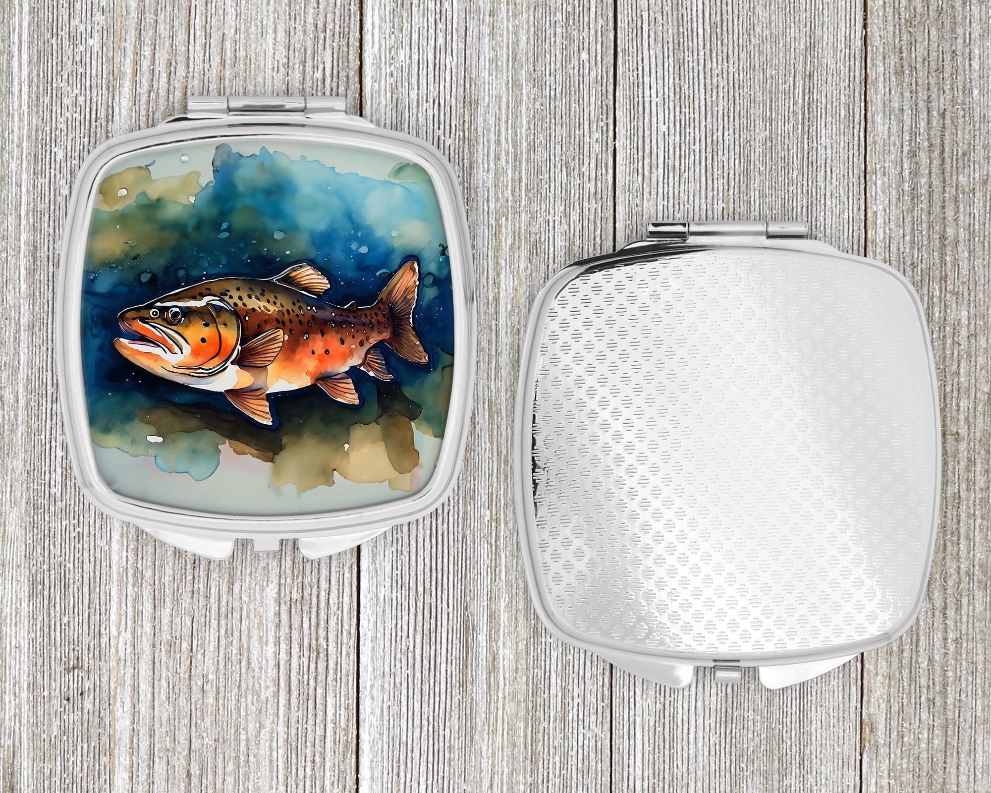 Brown Trout Compact Mirror Decorative Travel Makeup Mirror for Women Girls Gifts Pocket Makeup Mirror Folding Handheld