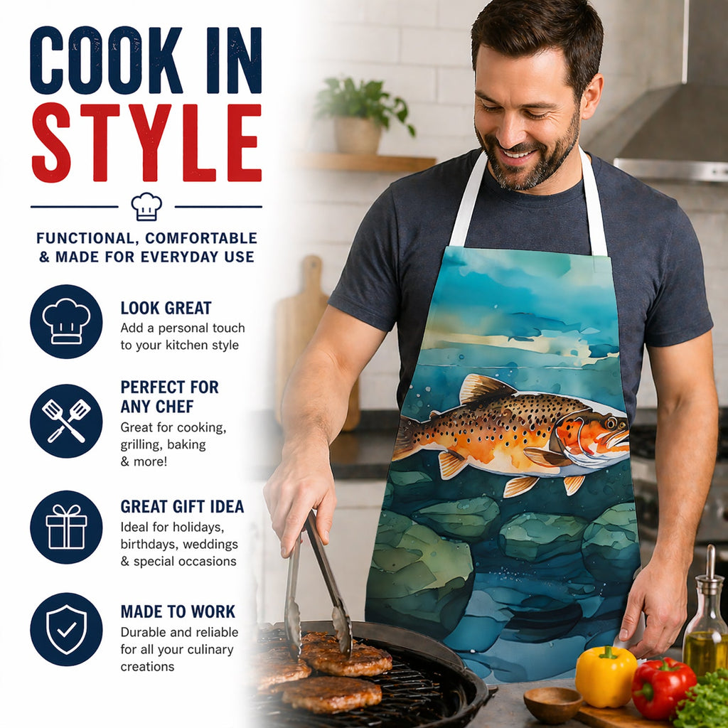 Brown Trout Apron Cooking Kitchen Server Baking Crafts Gardening for Adult Women Men, Unisex, Large, Multicolor