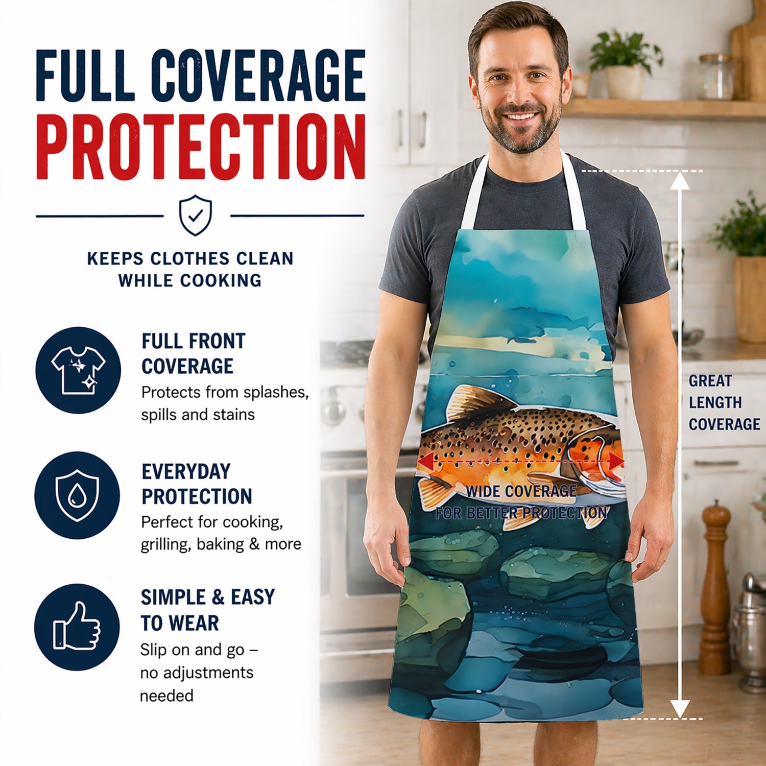Brown Trout Apron Cooking Kitchen Server Baking Crafts Gardening for Adult Women Men, Unisex, Large, Multicolor