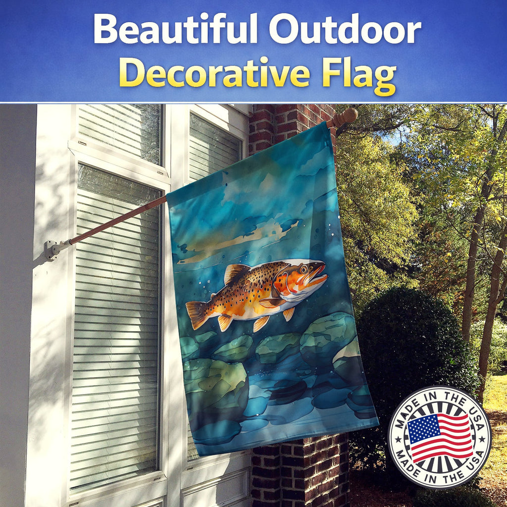 Brown Trout House Flag 28x40 Porch Sleeve Pole Decorative Outside Yard Banner Artwork Wall Hanging, Polyester