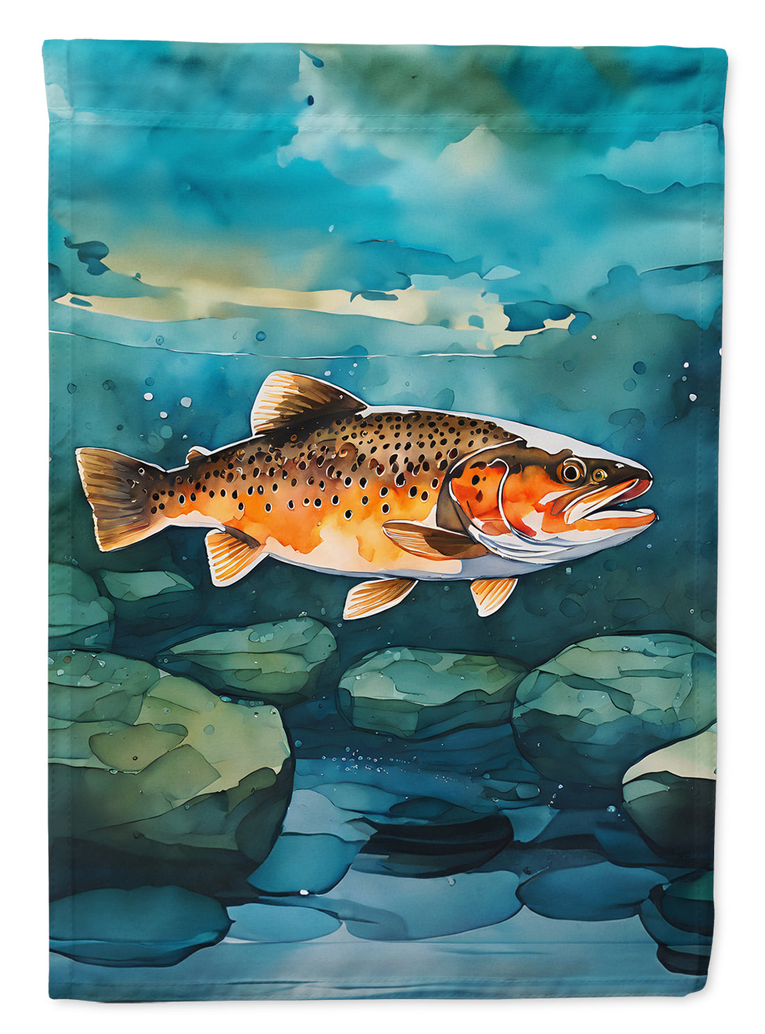Brown Trout House Flag 28x40 Porch Sleeve Pole Decorative Outside Yard Banner Artwork Wall Hanging, Polyester