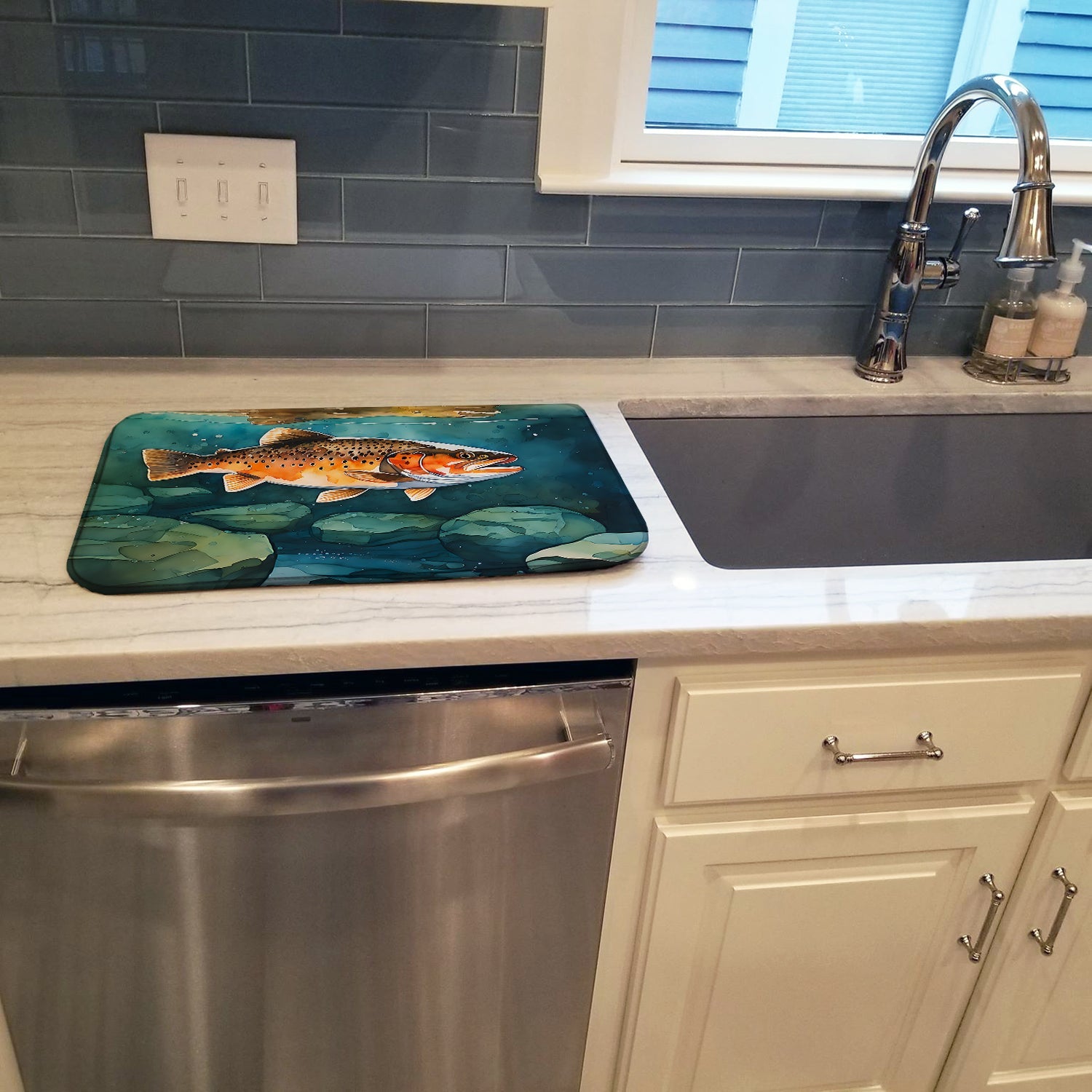 Brown Trout Dish Drying Mat Absorbent Dish Drying Mat Pad for Kitchen Counter Dish Drainer Mat for Countertop, 14 x 21", Multicolor