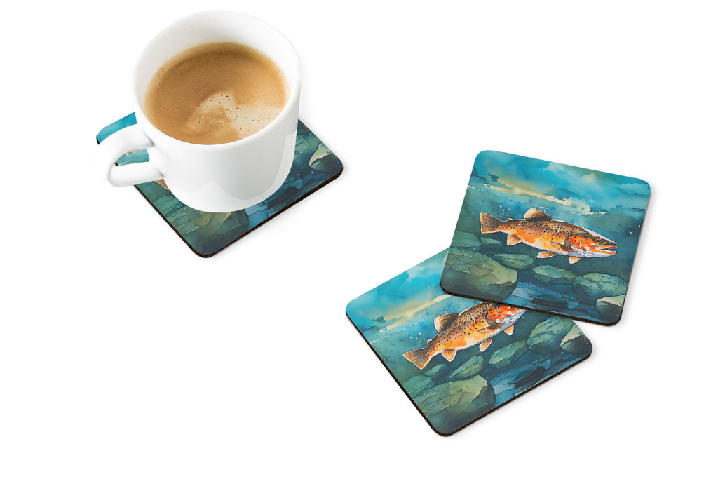 Brown Trout Foam Coasters Set of 4 Cup Coasters for Indoor Outdoor, Tabletop Protection, Anti Slip, Mouse pad Material