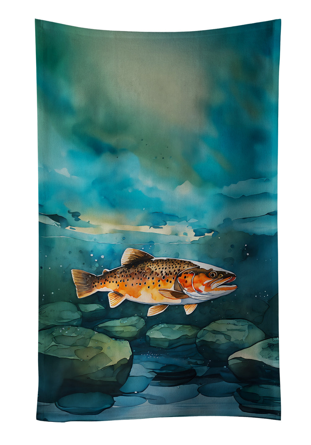 Brown Trout Kitchen Towel Velour Plush Front and Cotton Loop Back Machine Washable