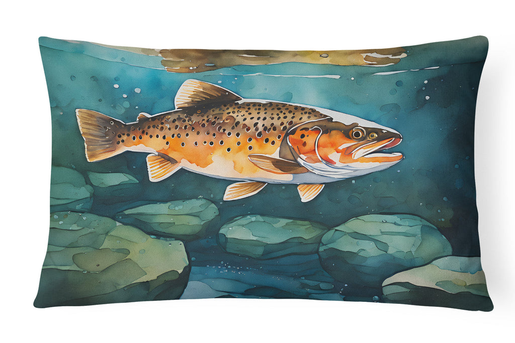 Brown Trout Decorative Throw Pillow 12x16 Indoor Outdoor Accent Cushion, Fabric Cover with Insert for Sofa, Bed, Porch & Living Room