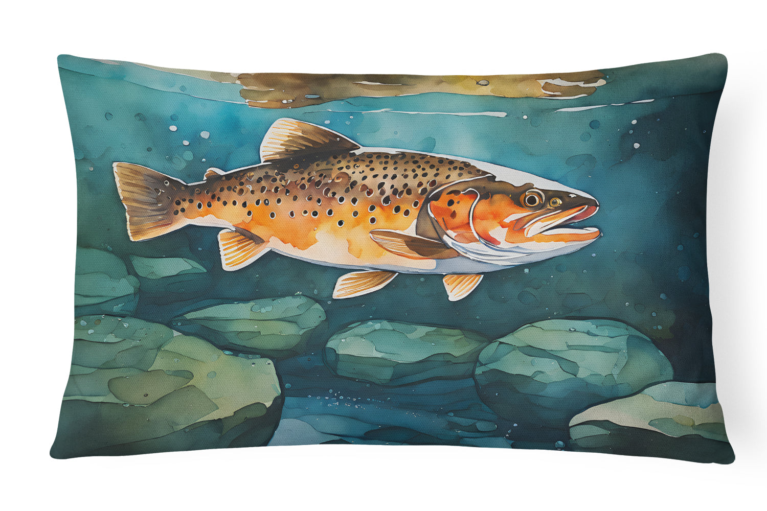 Brown Trout Decorative Throw Pillow 12x16 Indoor Outdoor Accent Cushion, Fabric Cover with Insert for Sofa, Bed, Porch & Living Room
