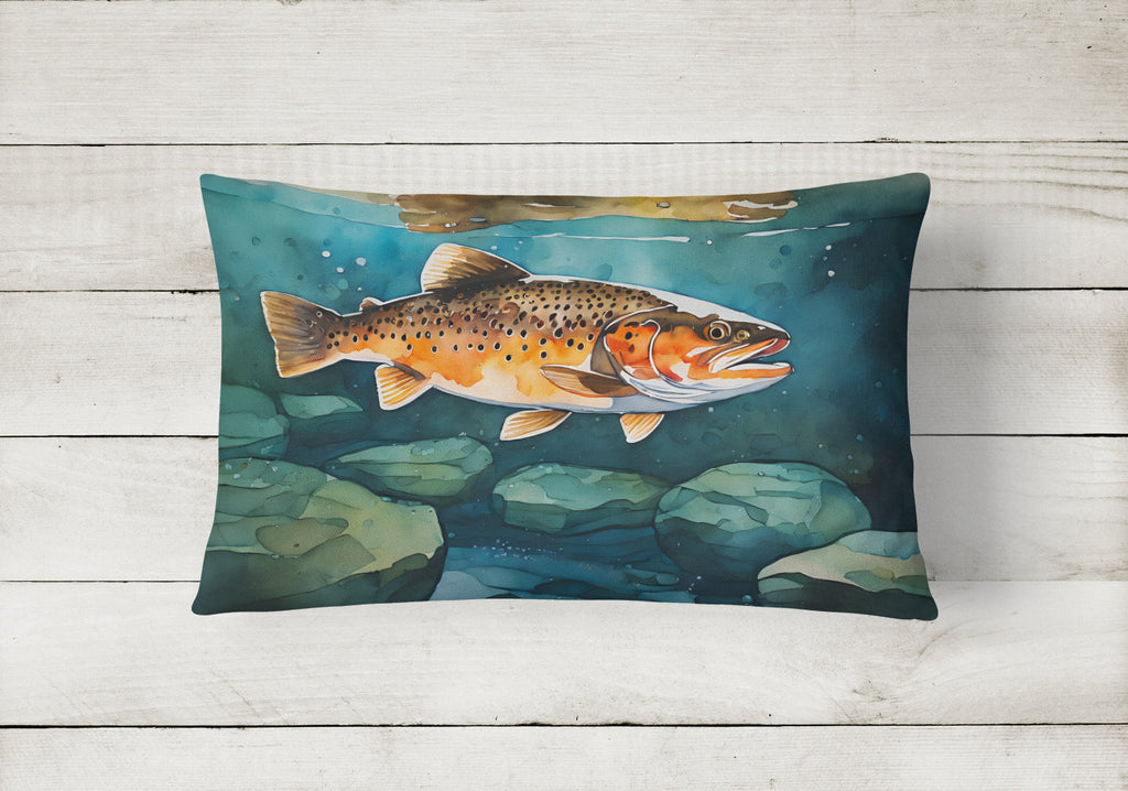 Brown Trout Decorative Throw Pillow 12x16 Indoor Outdoor Accent Cushion, Fabric Cover with Insert for Sofa, Bed, Porch & Living Room