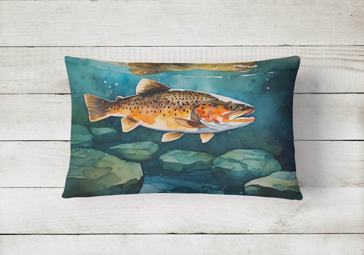 Brown Trout Decorative Throw Pillow 12x16 Indoor Outdoor Accent Cushion, Fabric Cover with Insert for Sofa, Bed, Porch & Living Room