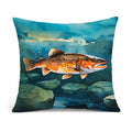 Brown Trout Decorative Throw Pillow 14x14 Indoor Outdoor Accent Cushion, Fabric Cover with Insert for Sofa, Bed, Porch & Living Room