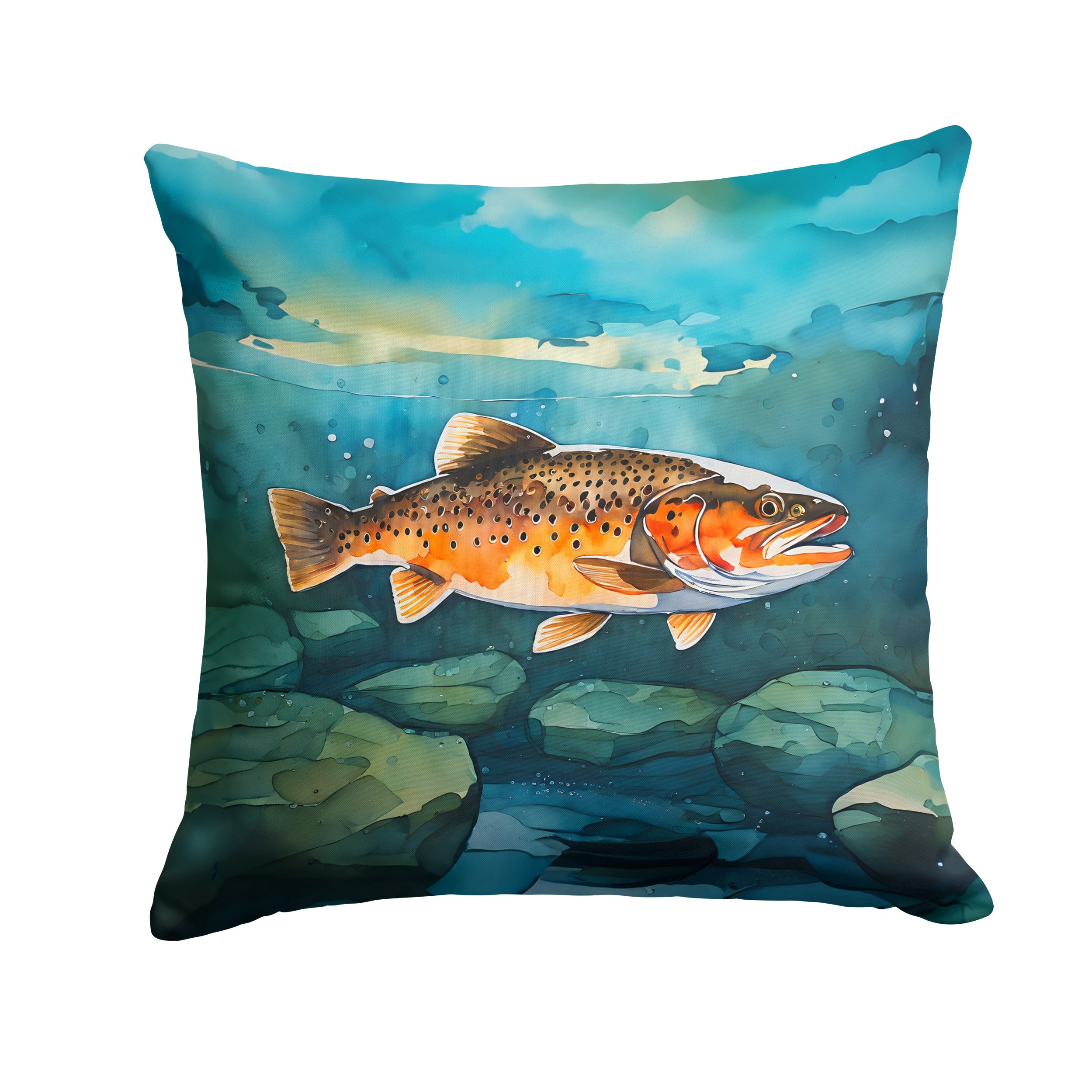 Brown Trout Decorative Throw Pillow 18x18 Indoor Outdoor Accent Cushion, Fabric Cover with Insert for Sofa, Bed, Porch & Living Room